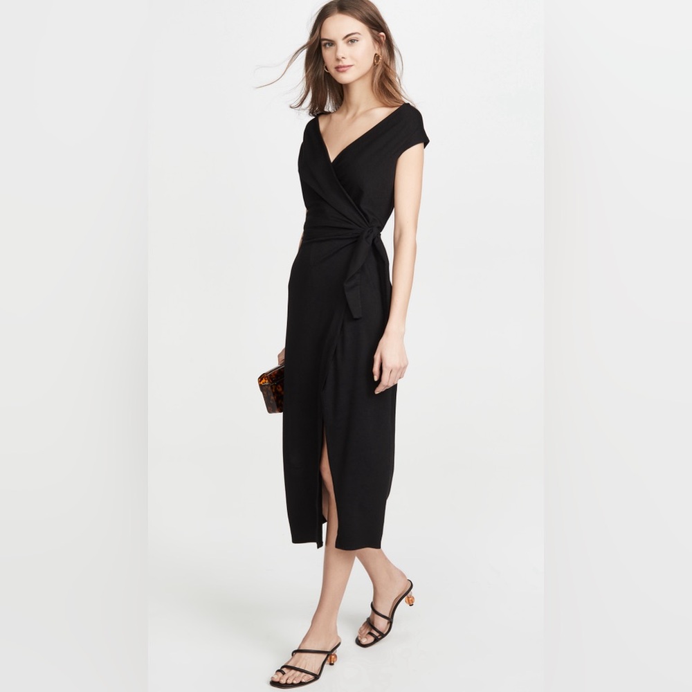 Reformation Sage Black Wrap Dress, Sz M, NWT